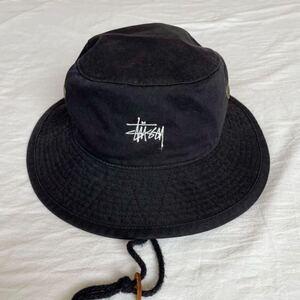 希少! 90s STUSSY バケットハット 紺タグ ブラック ビンテージ OLD 黒 キャップ 帽子