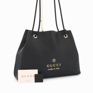 美品 グッチ GUCCI レザー ショルダーバッグ トートバッグ ロゴ 肩掛け 編み込みハンドル レディース ブラック ゴールド金具 419689