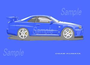 イラスト 日産 スカイライン GT-R ( R34 ) A4サイズ