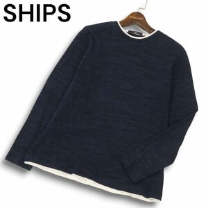 SHIPS シップス 通年 レイヤード風★ メランジ 長袖 カットソー ロンTシャツ Sz.M　メンズ ネイビー　C4T07725_8#F