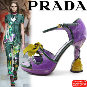 定価16万■PRADA 2008SS 名作 Fairy Collection 花彫刻 ハイヒールパンプス 美品◆プラダ シューズ Fairy Collection アールヌーボー デコ