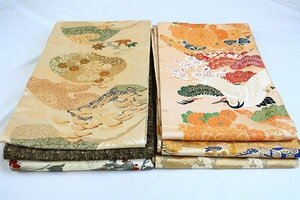 【着物フィ】アンティーク 丸帯 6本セット まとめて　鶴　松　刺繍　正絹　大正ロマン　レトロ　お洒落 豪華　16853