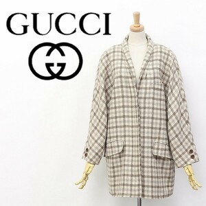 ヴィンテージ◆GUCCI/グッチ チェック柄 ショールカラー ウール コート 40