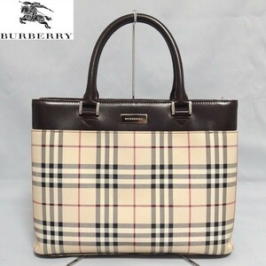 美品★BURBERRY ノバチェック ナイロンキャンバス レザー トートバッグ ハンドバッグ バーバリー★