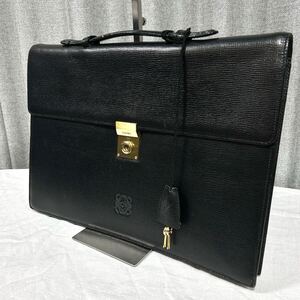 1円 LOEWE ロエベ ビジネスバッグ ブリーフケース レザー アナグラム ロゴ金具 ロゴ型押し ゴールド金具 A4サイズ収納可 通勤 ブラック 黒