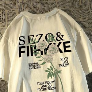 メンズ Tシャツ ティーシャツ ペアルック 半袖 丸首 ゆったり 薄手 夏 花柄 メンズファッション おしゃれ JUAS212(2色S-3XL)