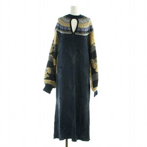 マメクロゴウチ Mame Kurogouchi 18AW REVERSIBLE KNIT DRESS ニット ワンピース ドレス ロング 長袖 1 S 紺 ネイビー ■GY12 /MQ レディ