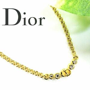 美品☆Christian Dior ディオール ラインストーン ネックレス ロゴ