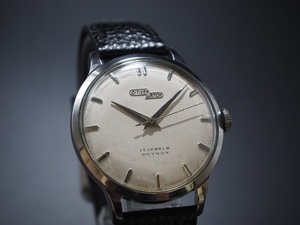 希少　変わりロゴ文字盤　シチズン　新本中三針　S中三針　手巻き 17石　CITIZEN　WATCH　1950年代製　分解注油済み　新品ベルト付