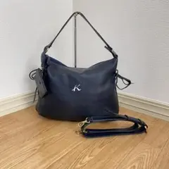 Kitamura 2way ショルダーバッグ レザー ネイビー