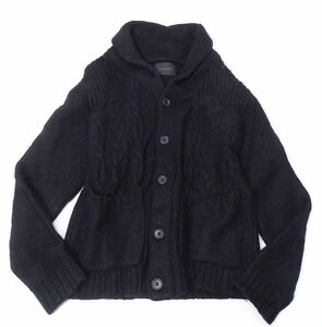 LOUNGE LIZARD ラウンジリザード ケーブル編み ショールカラー ニットジャケット カーデ ウール100% メンズ セーター (2) 黒 ●S-252
