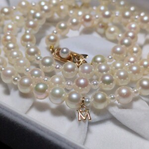 【K18 ミキモト】セミロング チャーム付 アコヤ真珠 6.5-7.0mm 72cm MIKIMOTO ホワイト ネックレス 本真珠 アクセサリー あこや パール