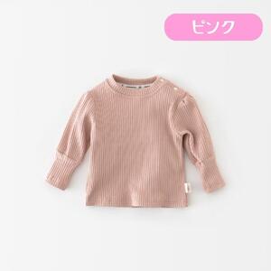 ロングリブ 柔らか素材 長袖Tシャツ カットソー ニット カジュアル キッズ服 ベビー服 女の子 ガールズ 韓国子供服 (73, ピンク)