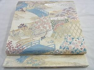 平和屋着物◎六通太鼓柄袋帯　唐織　エ霞風景四季文様　金糸　逸品　BAAI0283du