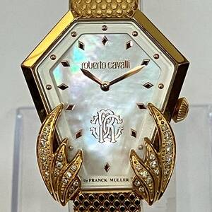 RobertoCavalli ロベルトカヴァリ by FRANCK MULLER シェル文字盤 SS 腕時計 ゴールド系 2L010 レディース 稼働品