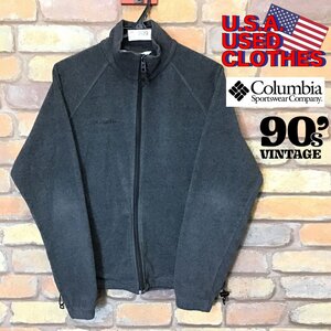 ME7-209★90’s 旧タグ★VINTAGE【Columbia コロンビア】胸・刺繍ロゴ ジップアップ フリースジャケット【レディース M】濃灰 アウトドア