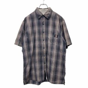 Dickies 半袖 シャツ Lサイズ ディッキーズ 胸ポケット チェック柄 グレー コットン 古着卸 アメリカ仕入 t2407-3197