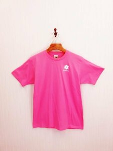 LU0343 ○送料無料 古着 レディース 半袖 Tシャツ Mサイズ ピンク クルーネック 綿100% ユニフォーム 介護 看護 花プリント