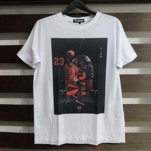 NBA　シカゴブルス　マイケルジョーダン　デザインTシャツ　Lサイズ　半袖　スポーツ　夏T　爽やか　白　Lサイズ　バスケットボール