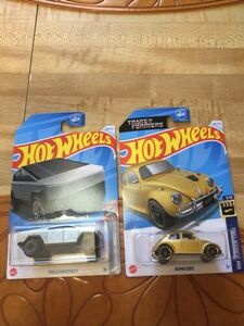 Hot Wheels 2025 Lot of 2, Tesla Cybertruck 246 Transformers Gold Bumblebee 186 海外 即決