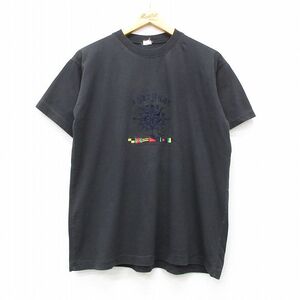 XL/古着 半袖 ビンテージ Tシャツ メンズ 00s ポルトガル 国旗 刺繍 コットン クルーネック 黒 ブラック 24mar15 中古