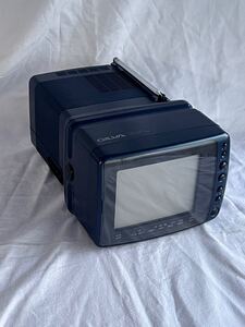 ◆HITACHI 日立 1992年製 6インチ コンパクト カラーテレビ ポータブルテレビ 紺色　昭和 レトロ 家電 ブラウン管 ◆B-2011