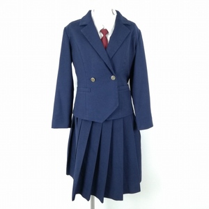 1円 ブレザー スカート ネクタイ 上下4点セット 指定 冬物 女子 学生服 熊本農業高校 花紺 制服 中古 ランクC EY8933