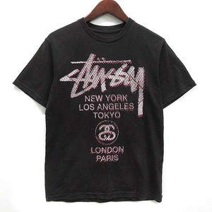 ステューシー STUSSY ワールドツアー Tシャツ カットソー 半袖 クルーネック ブラック 黒 S メンズ