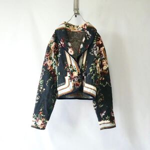 Vintage floral rug jacket ヴィンテージ　黒　花柄　ラグジャケット　 ブルゾン　古着　ゴブラン