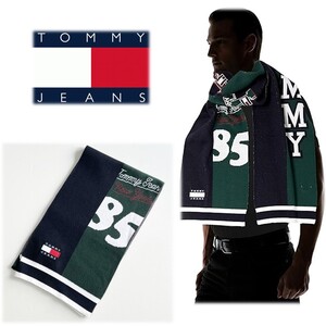 《TOMMY JEANS トミージーンズ》新品 イタリア製 定価14,300円 ビッグロゴ バイカラー ヘリテージマフラー S0678