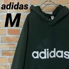 adidas パーカー フーディー ビッグプリント グリーン 裏毛 ポケット