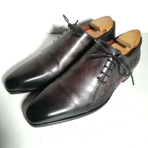 c0082 良品 ★マグナーニ Magnanni★ オパンケ製法 15142 サイドレース プレーントゥ 39 25.0cm スモーキーブラウン グレー系 革靴 ドレス