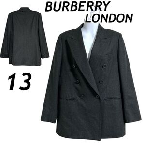 BURBERRY LONDON バーバリー レディース 13 ダブルテーラードジャケット 羊毛 カシミヤ FJB78-860 三陽商会 チャコールグレー系 (A37)★