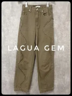 LAGUA GEM デニムパンツ サイドウェーブカット カーキ 23