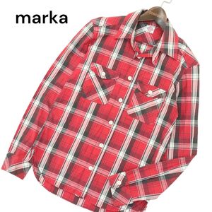 marka マーカ 通年 コットン&レーヨン★ 長袖 ワーク チェック シャツ Sz.1　メンズ 日本製　A4T08369_7#C