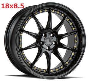 新品！Aodhan DS07 18x8.5+35 5穴 PCD114.3 フローフォーミング製法 Gloss Black W /Gold Rivets 深リム Concave USDM 