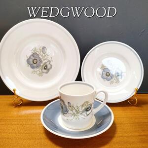 大きいサイズのカップ ウェッジウッド WEDGWOOD スージークーパー グレンミスト トリオ カップ＆プレート 黒壺 廃盤 希少品 4点セット