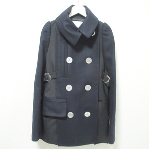 美品 21AW sacai サカイ Nylon Twill Blouson Melton Jacket ドッキング Pコート ジャケット 21-05770 size2 ネイビー×ブラック