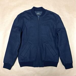 極美品 A.P.C. Gaston Blouson ボンバー ジャケット ダークネイビー S メルトン 圧縮ウール MA-1 ブルゾン APC アーペーセー @b165