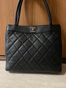 1000円～正規品 美品 シャネル CHANEL ココマーク ターンロック金具 マトラッセ キャビアスキン ミニハンドバック シリアルシールあり 黒