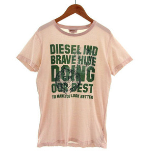 ディーゼル DIESEL Tシャツ ロゴ ブレイブマン プリント 半袖 コットン ピンク グリーン 緑 グレー S メンズ