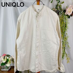 UNIQLO ユニクロ ノーカラー 長袖シャツ ベージュ S メンズ