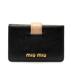 ミュウ ミュウ ロゴ ゴールド金具 カードケース 名刺入れ ブラック ピンク レザー レディース Miu Miu 【中古】