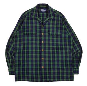 90s Polo Ralph Lauren Shirt RAYON 緑 チェック　オープンカラー 開襟