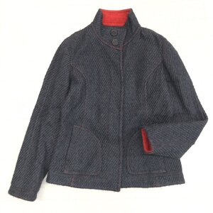 ●SONIA RYKIEL ソニアリキエル スタンドカラー ウール ニット ジャケット 40(L) ダークグレー ブルゾン ショートコート レディース