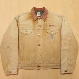 稀少 Carhartt 80s 90s USA製 ビンテージ 襟コーズ ダック トラッカージャケット ビッグサイズ 48 ブラウン ブランケットライナー 古着 ★h