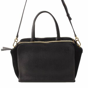 【ロエベ】Loewe　ジッパー トート バッグ ショルダーバッグ レザー スウェード 326.30.P10 ブラック 【中古】【正規品保証】208912