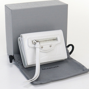 中古良品バレンシアガBALENCIAGA ネオクラシック 三折財布小銭入れ付き ブランド レザー 640107 15V0Y 9016 ホワイト ランク：A us-2