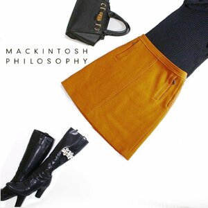 美品 厚手 極厚 マッキントッシュ フィロソフィー MACKINTOSH PHILOSOPHY Aライン 台形 ウールスカート オレンジ 36 7号 綺麗め