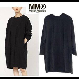 ● MM6 Maison Margiela マルジェラ ワンピース XS 黒 新品 ラウンドネックドレス コットン オーバーサイズ イタリア製 アシンメトリー